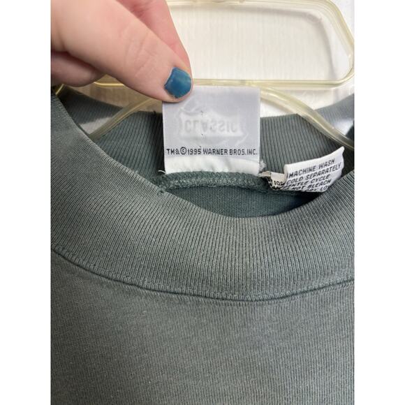 VTG 90s Looney Tunes Warner Bros Mock Neck Embroidered Top Size XL Green - Picture 5 of 7